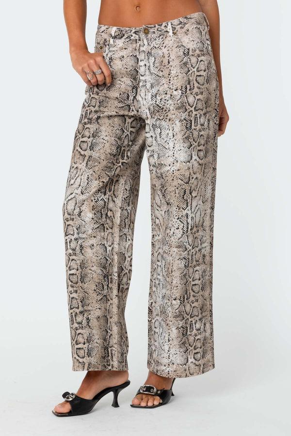 Edikted Snakeskin Printed Low Rise Jeans Mix