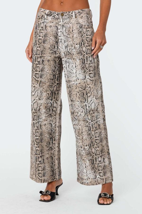 Edikted Snakeskin Printed Low Rise Jeans Mix