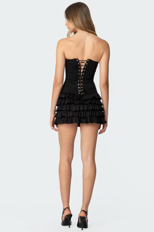 Edikted Sofia Boned Ruffle Mini Dress Black
