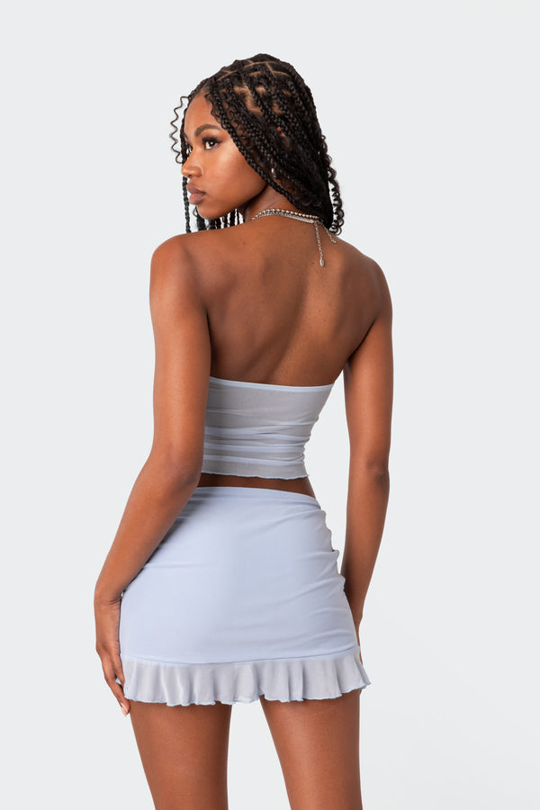 Edikted Solange Ruffle Mesh Tube Top Blue