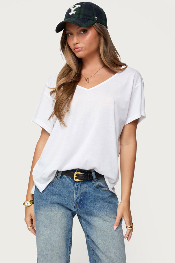 Edikted Sonora Oversized V Neck T Shirt White