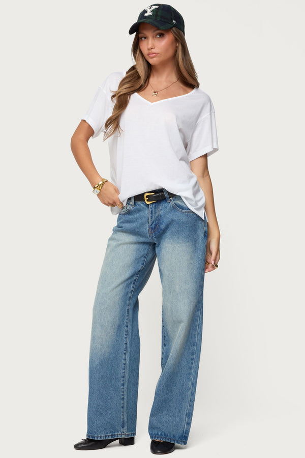 Edikted Sonora Oversized V Neck T Shirt White