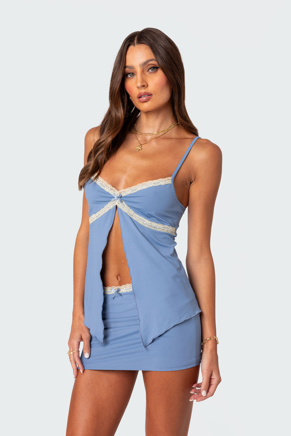 Edikted Sorely Split Front Top Blue