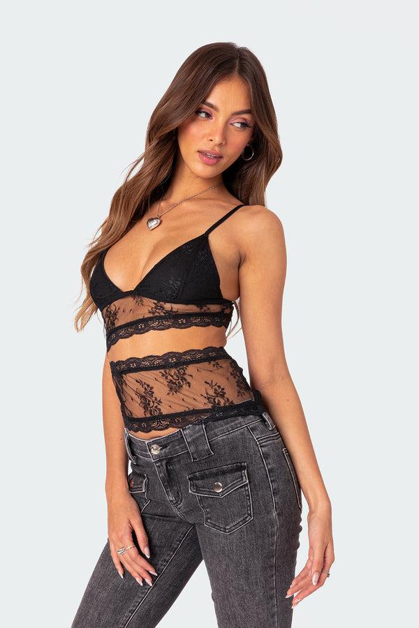 Edikted Spice Cut Out Sheer Lace Tank Top Black
