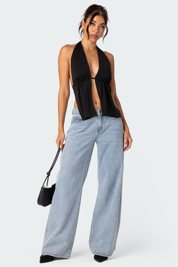 Edikted Split Front Halter Top Black