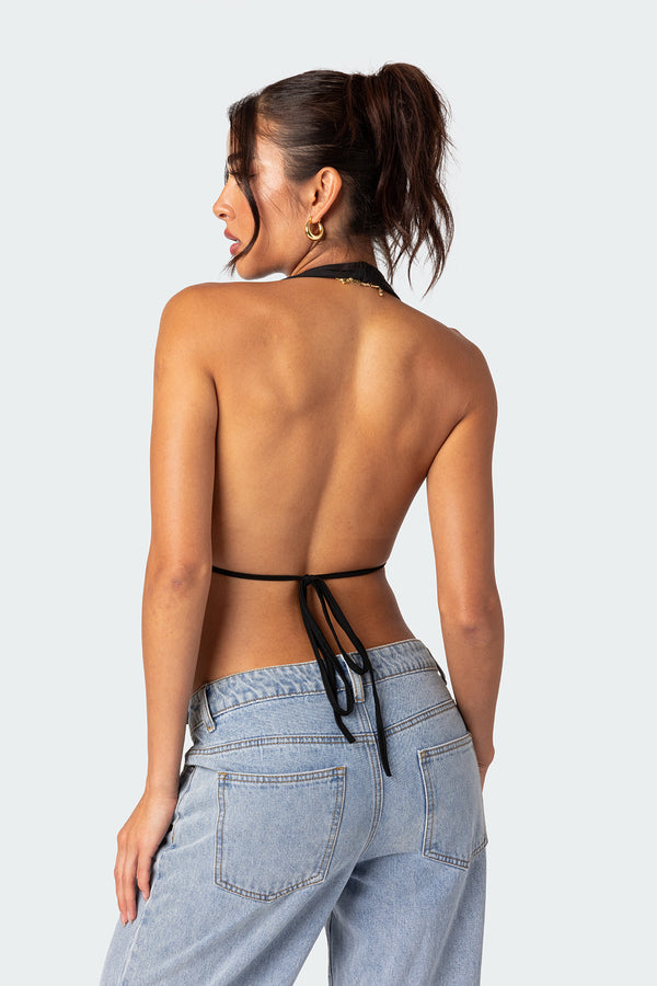 Edikted Split Front Halter Top Black