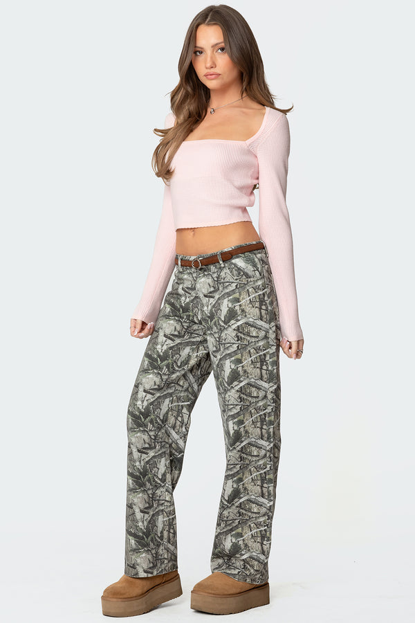 Edikted Square Neck Knit Top Light Pink