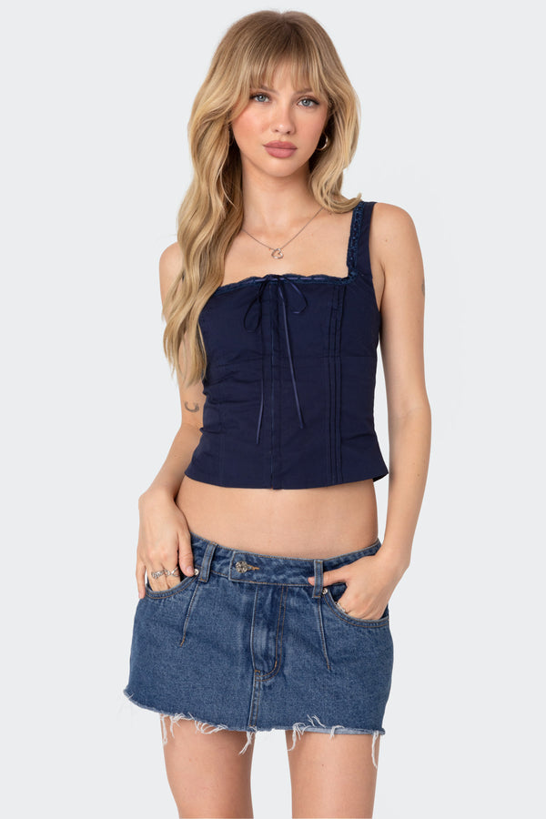 edikted Square Neck Poplin Corset navy