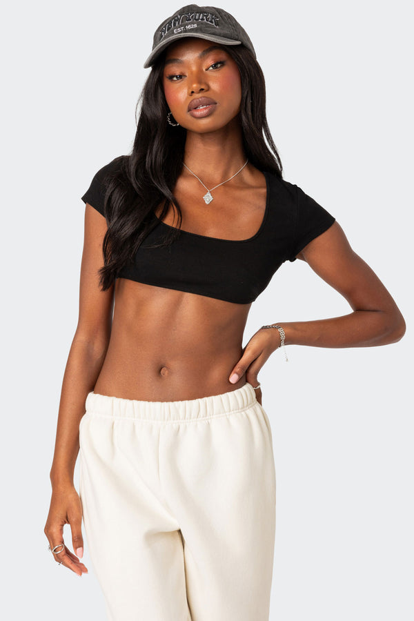edikted Square Neck Ribbed Crop Top black