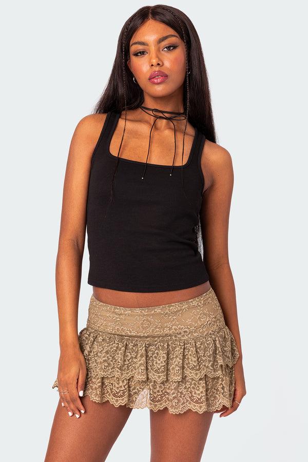 edikted Square Neck Tank Top black