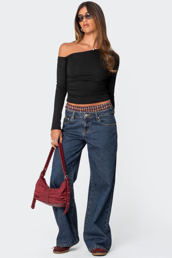 Edikted Stacie Asymmetric Long Sleeve Top Black