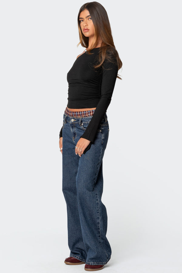 Edikted Stacie Asymmetric Long Sleeve Top Black