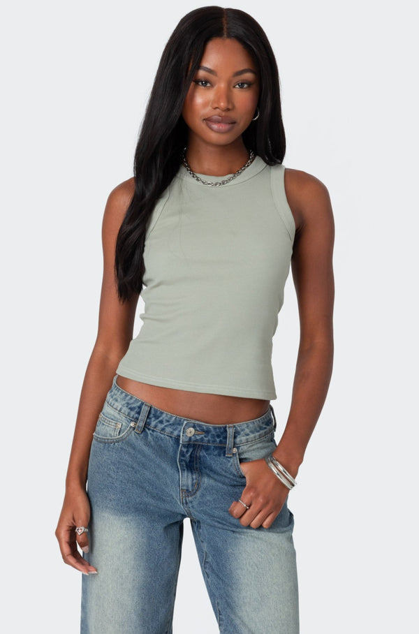edikted Standard Ribbed Tank Top sage