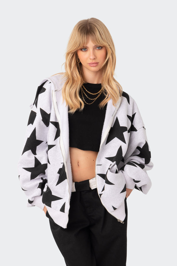 Edikted Star At Me Oversized Hoodie Gray Melange