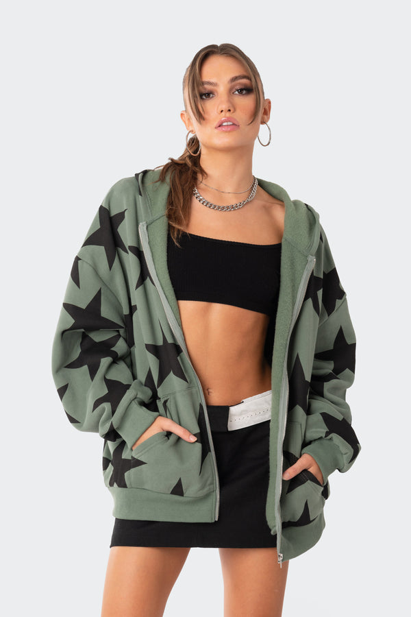 Edikted Star At Me Oversized Hoodie Olive