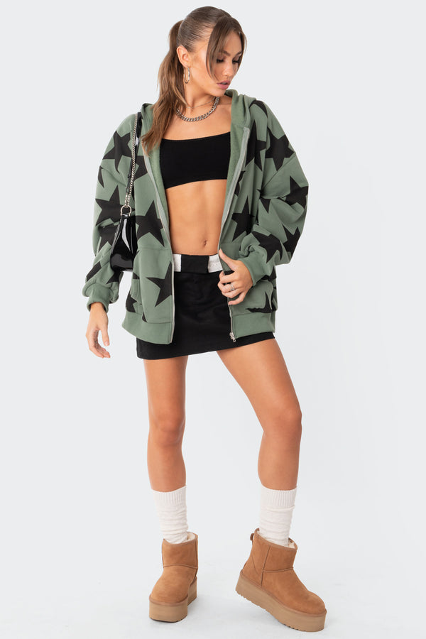 Edikted Star At Me Oversized Hoodie Olive