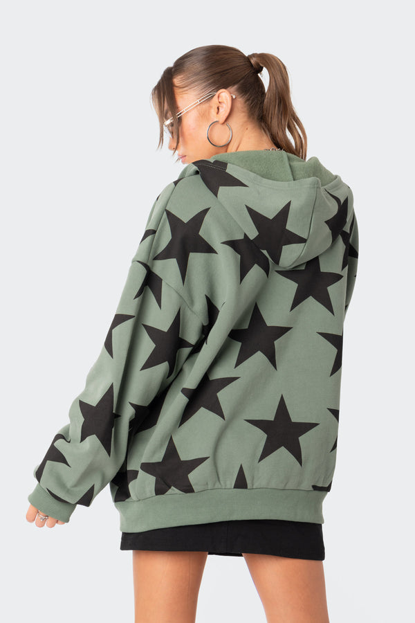 Edikted Star At Me Oversized Hoodie Olive