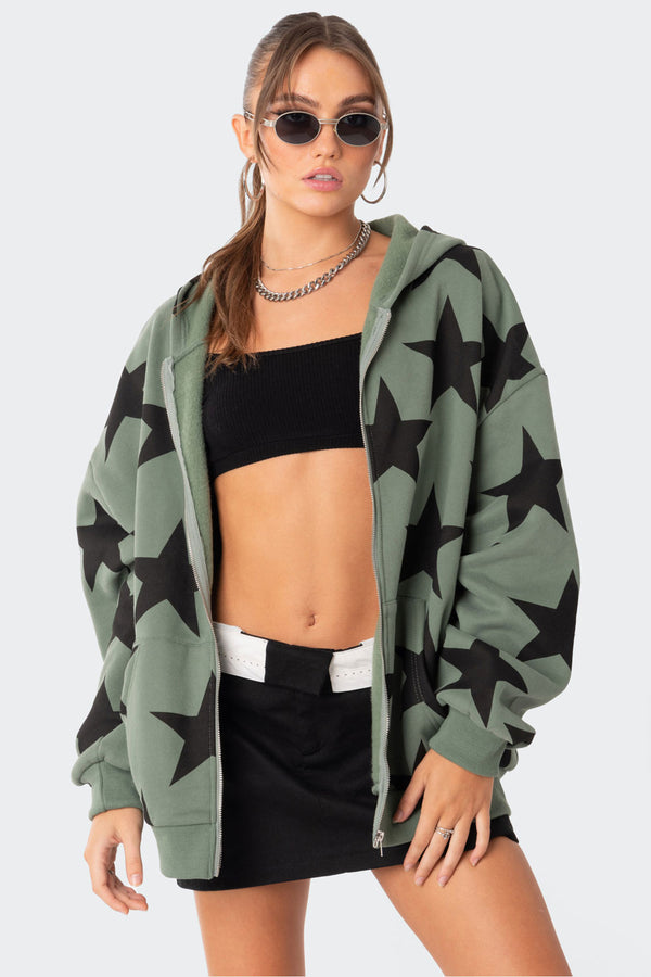 edikted Star At Me Oversized Hoodie olive
