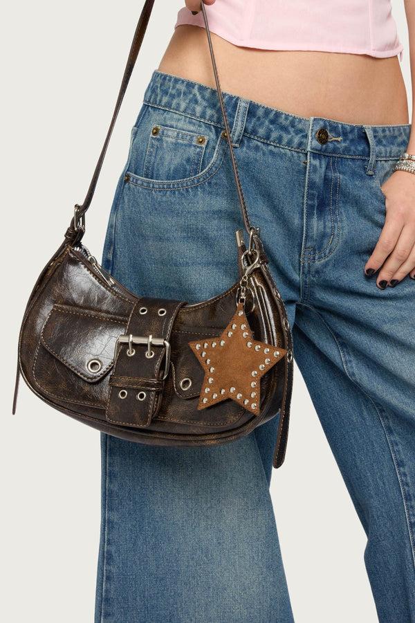 edikted Stargazing Studded Faux Suede Charm brown