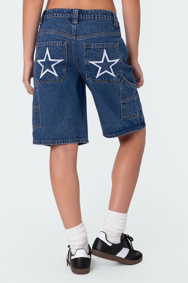 Edikted Stargirl Denim Bermuda Shorts Blue
