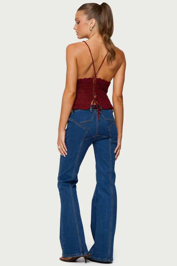 Edikted Starrie Panel Stitch Low Rise Jeans Blue