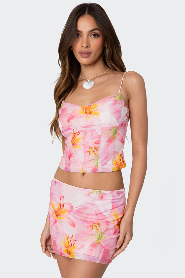 Edikted Stassi Cowl Neck Printed Corset Pink