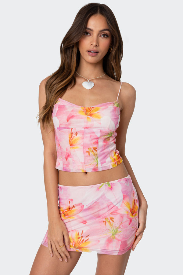 edikted Stassi Cowl Neck Printed Corset pink
