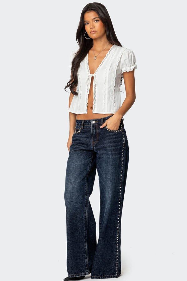 Edikted Stassie Studded Low Rise Jeans Blue