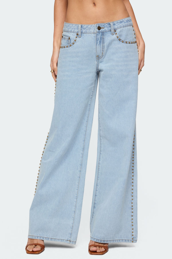 Edikted Stassie Studded Low Rise Jeans Light Blue