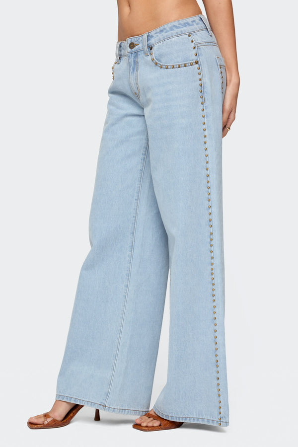 Edikted Stassie Studded Low Rise Jeans Light Blue