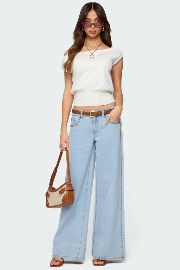 edikted Stassie Studded Low Rise Jeans light blue