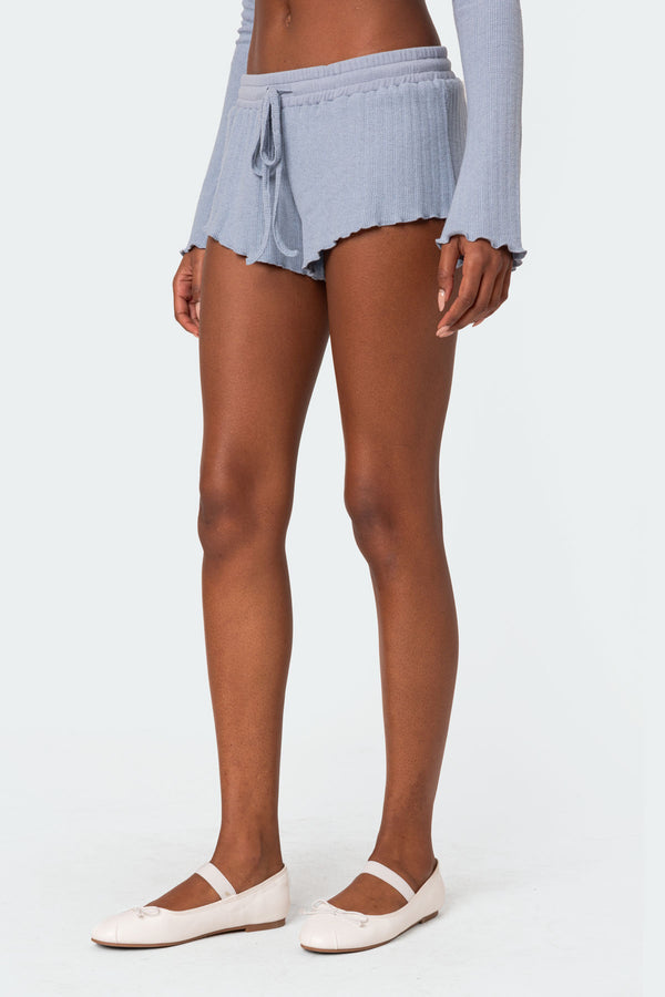 Edikted Stay Cozy Ribbed Shorts Light Blue