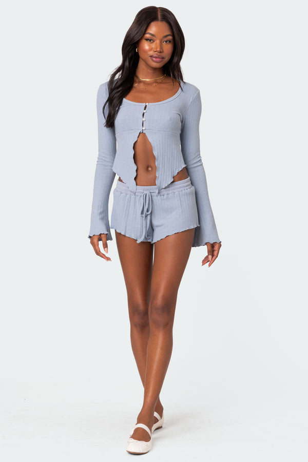 edikted Stay Cozy Ribbed Shorts light blue