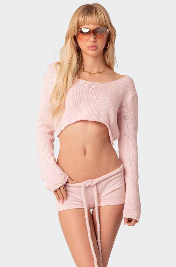 edikted Staycation Cropped Knit Top light pink