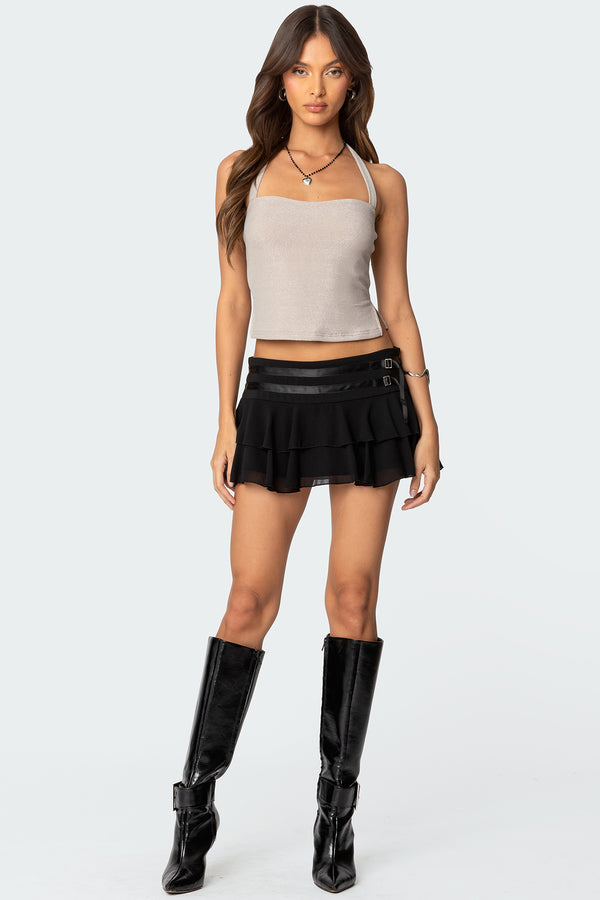 Edikted Steel Side Slit Halter Top Silver