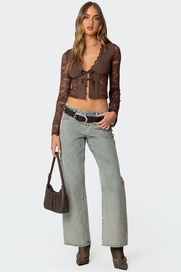 Edikted Stephi Lacey Split Front Top Brown