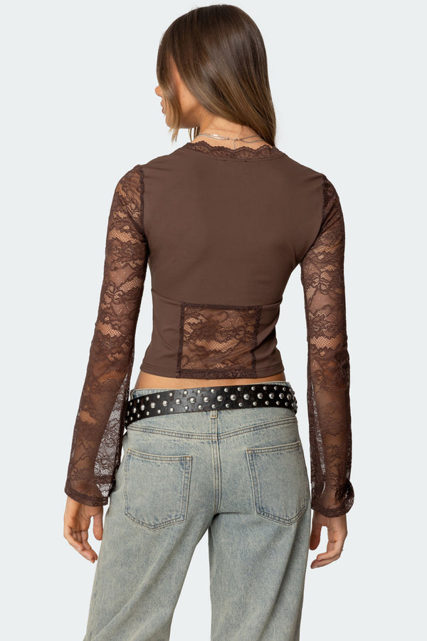 Edikted Stephi Lacey Split Front Top Brown