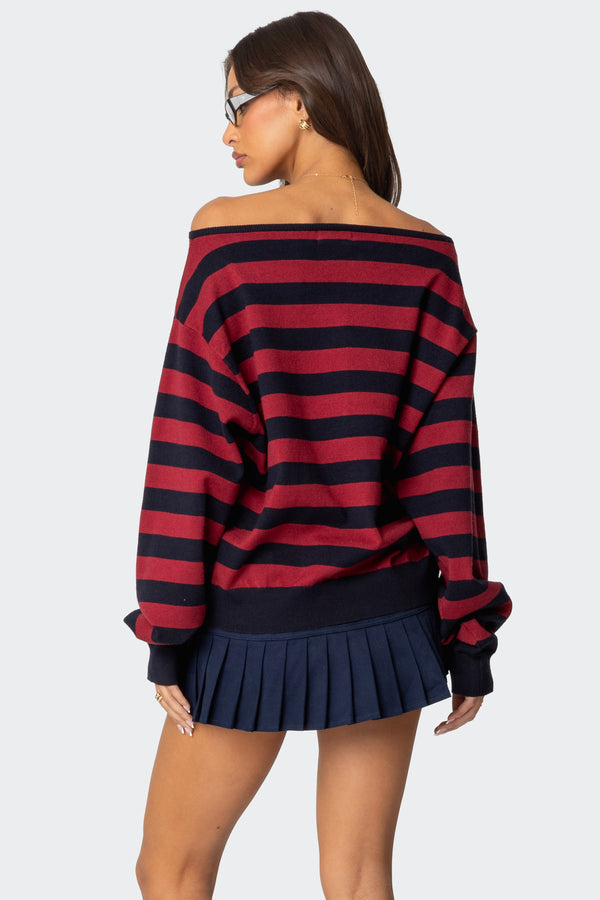 Edikted Sterling Striped Off Shoulder Sweater Mix