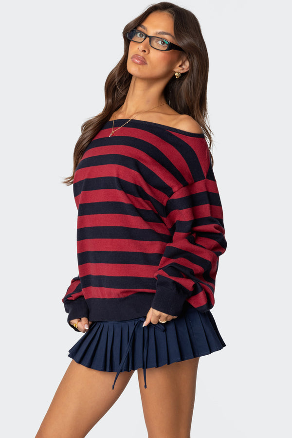 Edikted Sterling Striped Off Shoulder Sweater Mix