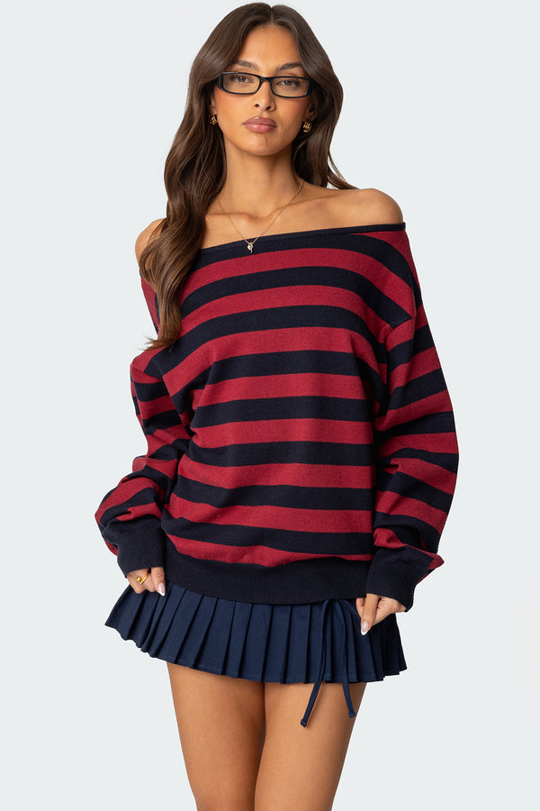 edikted Sterling Striped Off Shoulder Sweater mix