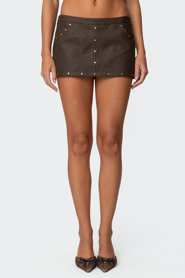 Edikted Stormi Faux Leather Mini Skort Brown