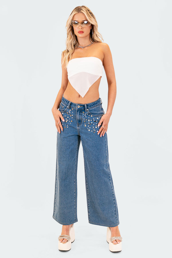 Edikted Strapless Mesh Triangle Top White