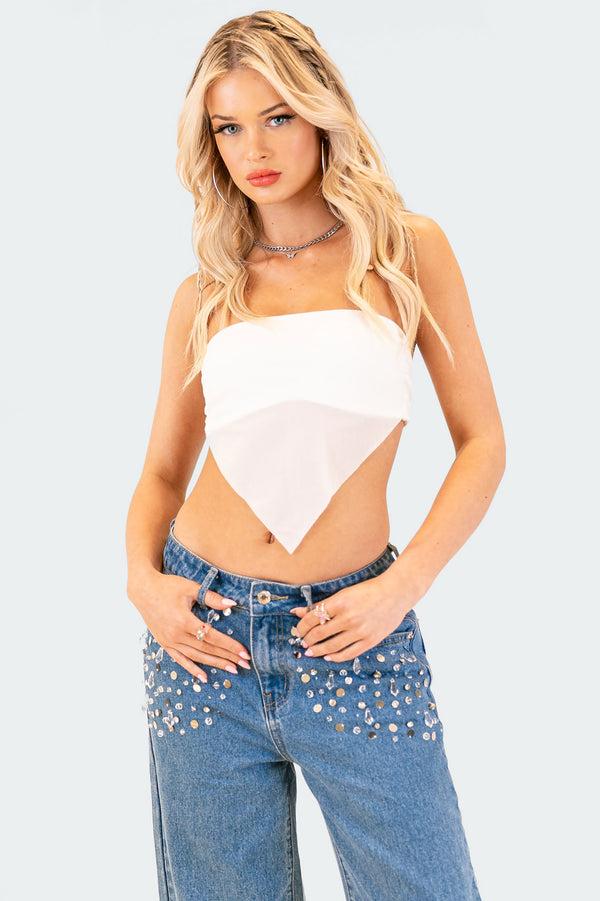 edikted Strapless Mesh Triangle Top white