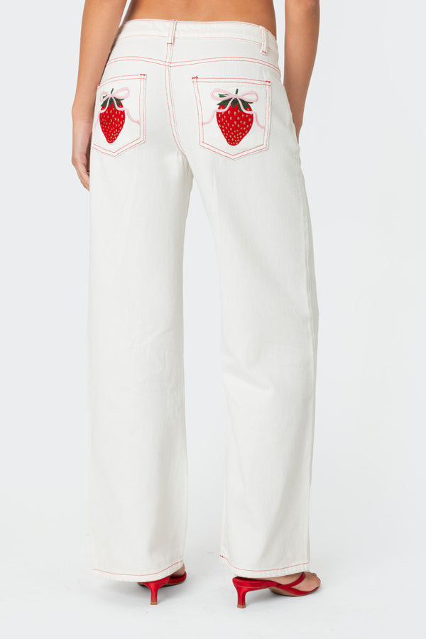 Edikted Strawberry Bow Pocket Jeans White
