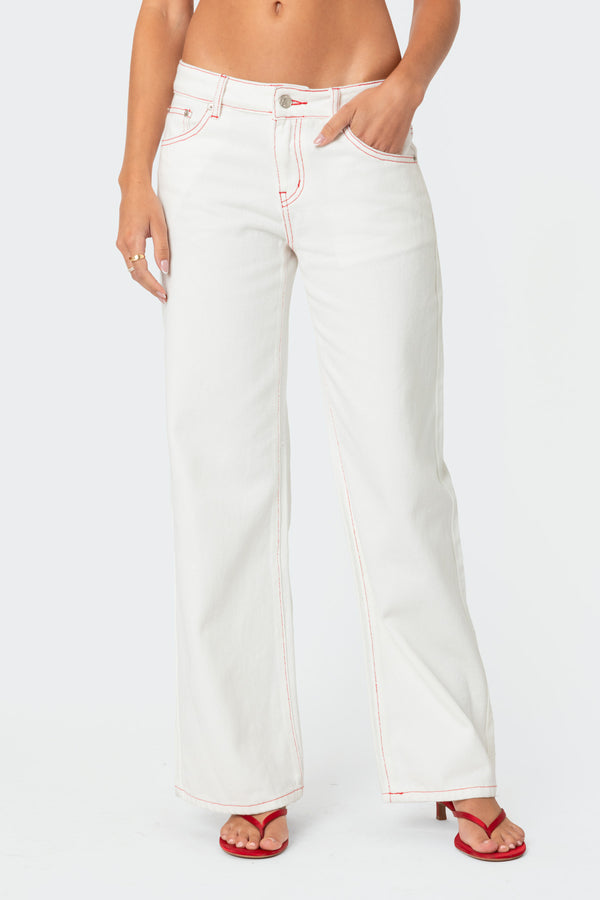 Edikted Strawberry Bow Pocket Jeans White