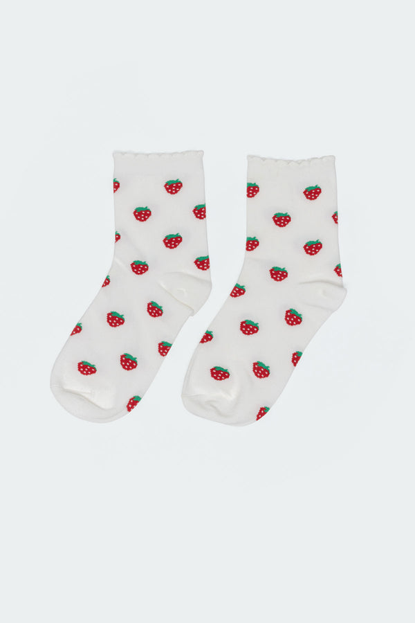 Edikted Strawberry Frill Socks White