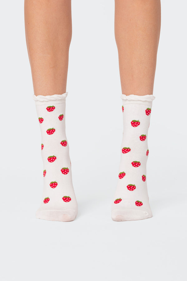 Edikted Strawberry Frill Socks White
