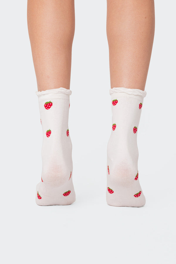 Edikted Strawberry Frill Socks White