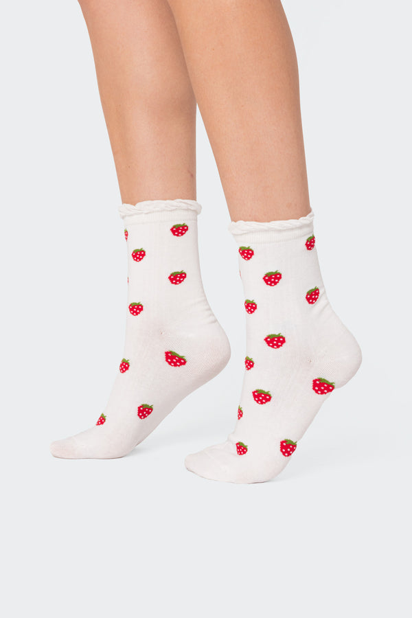 edikted Strawberry Frill Socks white