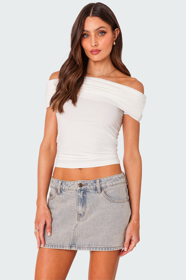 edikted Strawberry Gathered Fold Over Top white